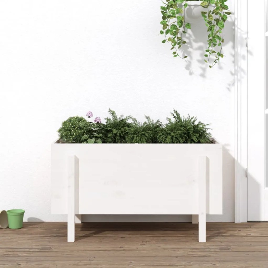 Fioriera Rialzata Da Giardino Bianca 101x50x57 Cm Massello Pino /