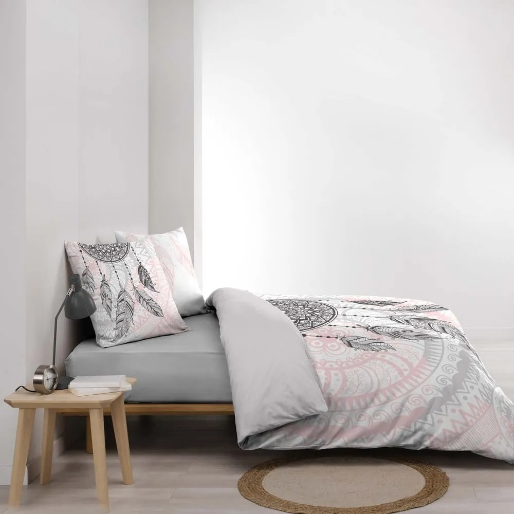 Biancheria da letto in cotone bianco e rosa per letto matrimoniale 200x200 cm Namaste - douceur d'intérieur