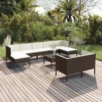 Set Divani da Giardino 10 pz con Cuscini in Polyrattan Marrone 3094575