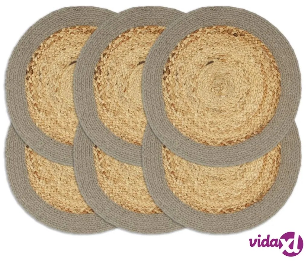 vidaXL Tovagliette 6 pz Naturale e Grigio 38 cm in Juta e Cotone