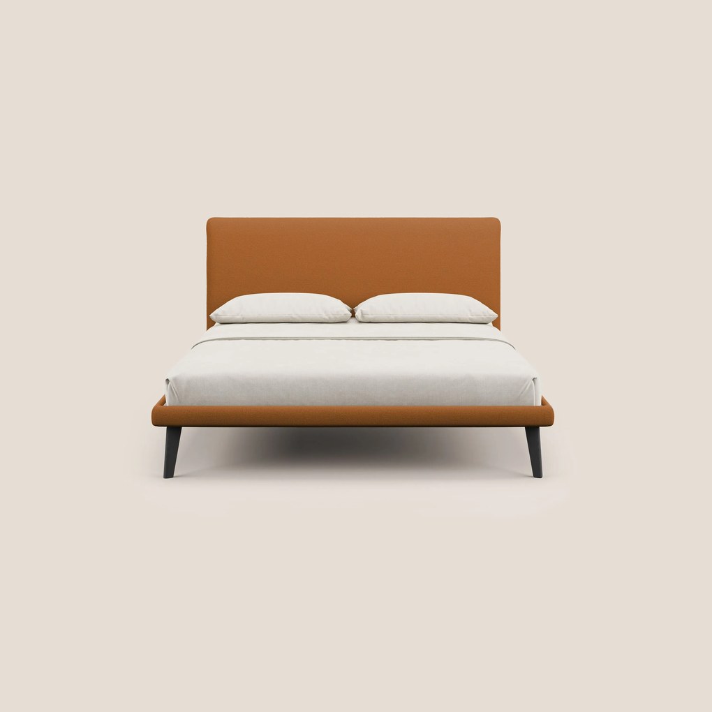 Noel letto minimal scandinavo con piedi in mogano e tessuto fiammato impermeabile T19