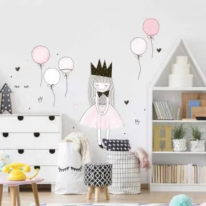 Adesivo per bambina - Principessa con palloncini | Inspio
