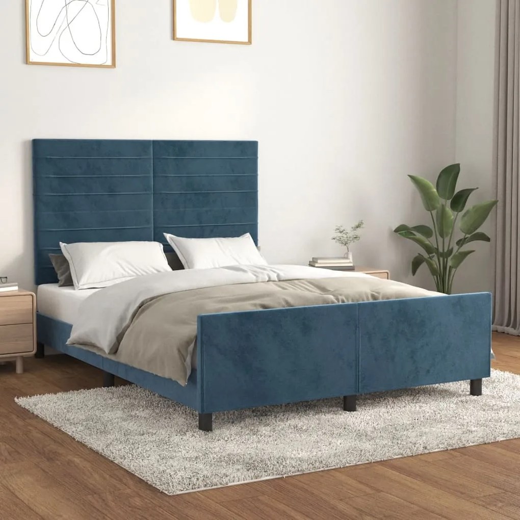 Giroletto Senza Materasso Blu Scuro 140x190 Cm İn Velluto /