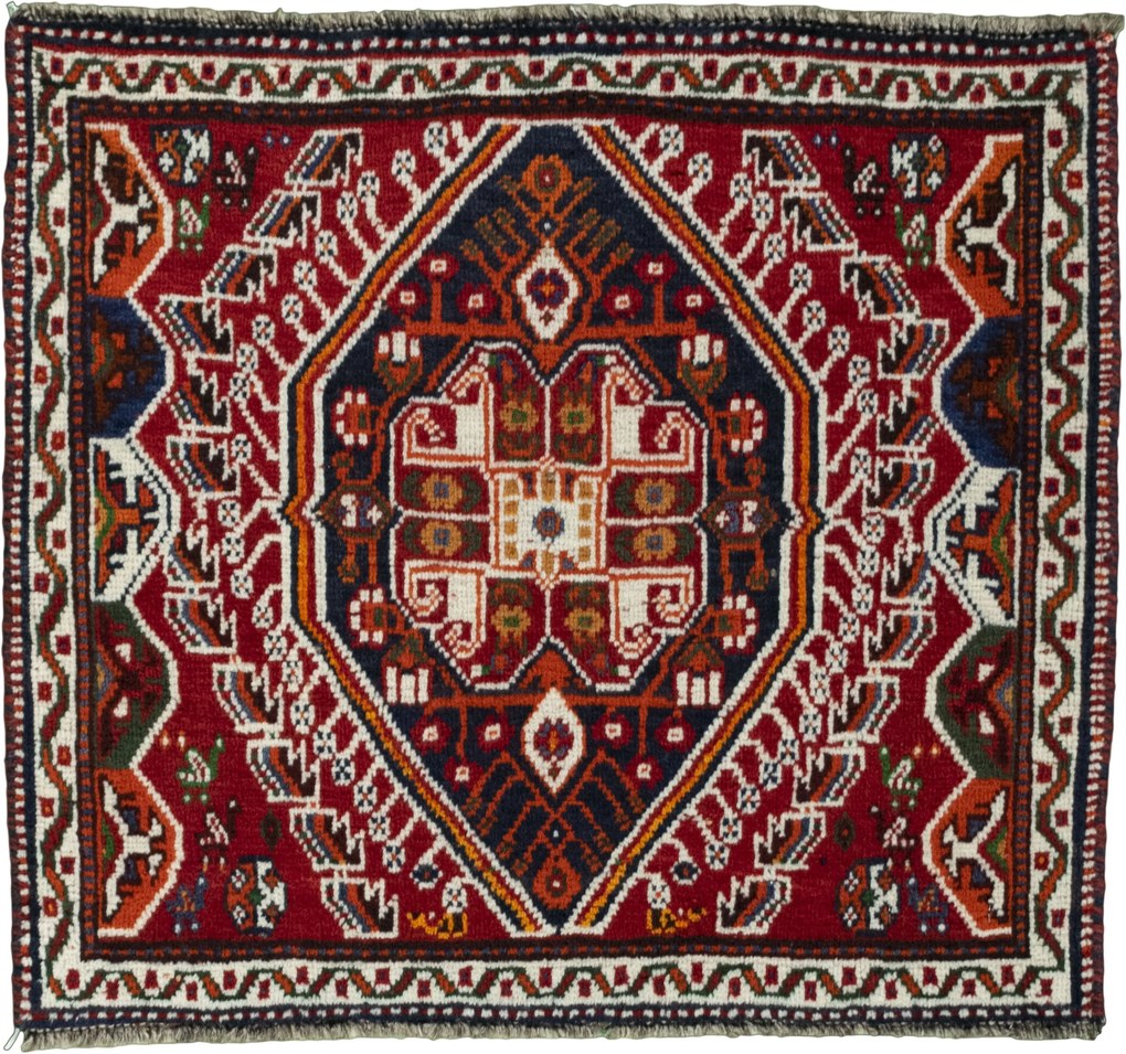 Shiraz Tappeto 70 x 60 Rosso (Iran) Annodato A Mano