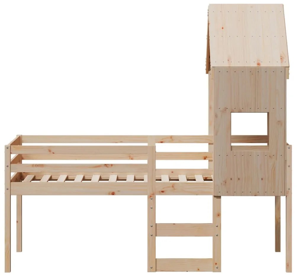 Letto a soppalco con tetto 90x190 cm legno massello di pino