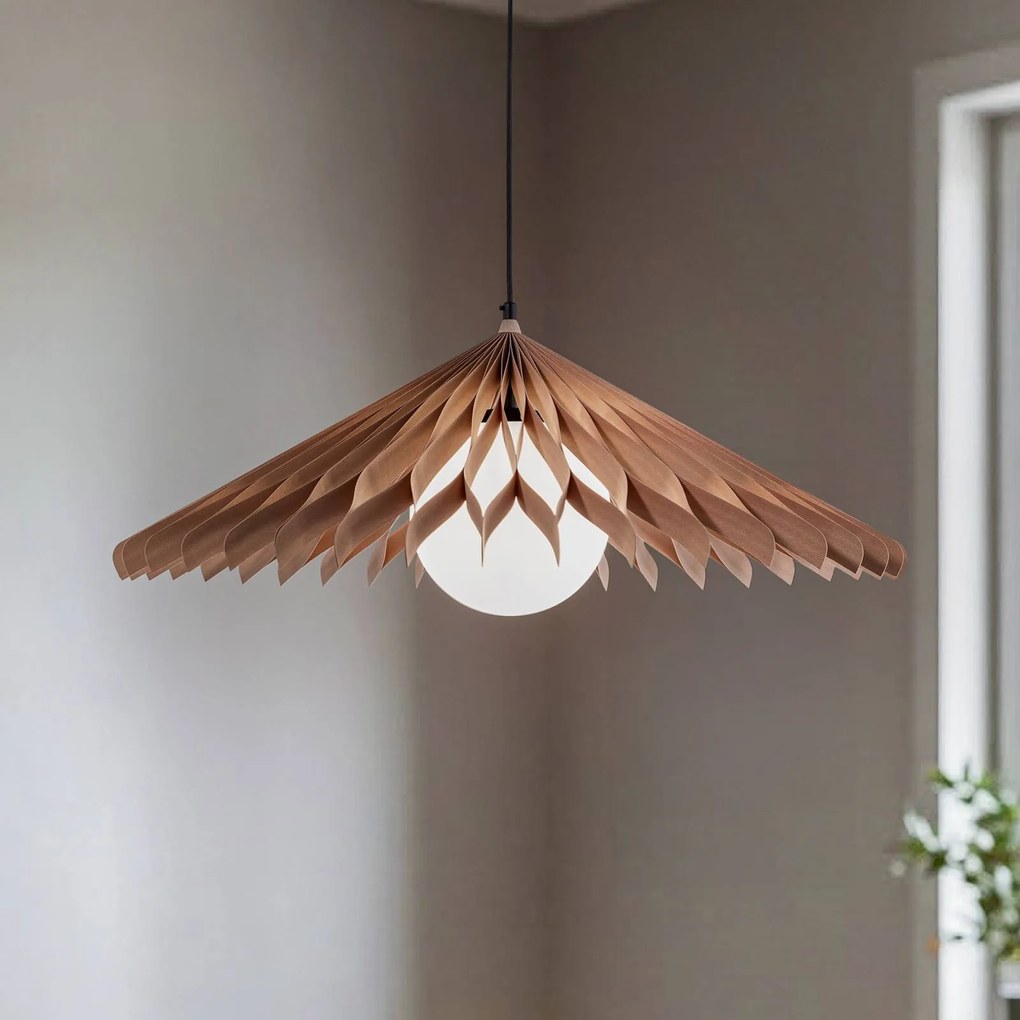 ALDEX Lampada a sospensione Nature Sun in vetro XL, cono piatto, Ø 69 cm, legno