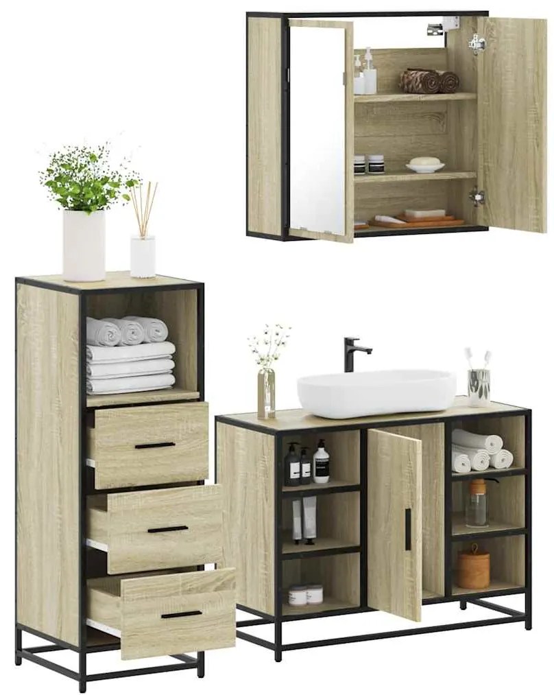 Set Mobili Da Bagno 3 Pz Rovere Sonoma İn Legno Multistrato /