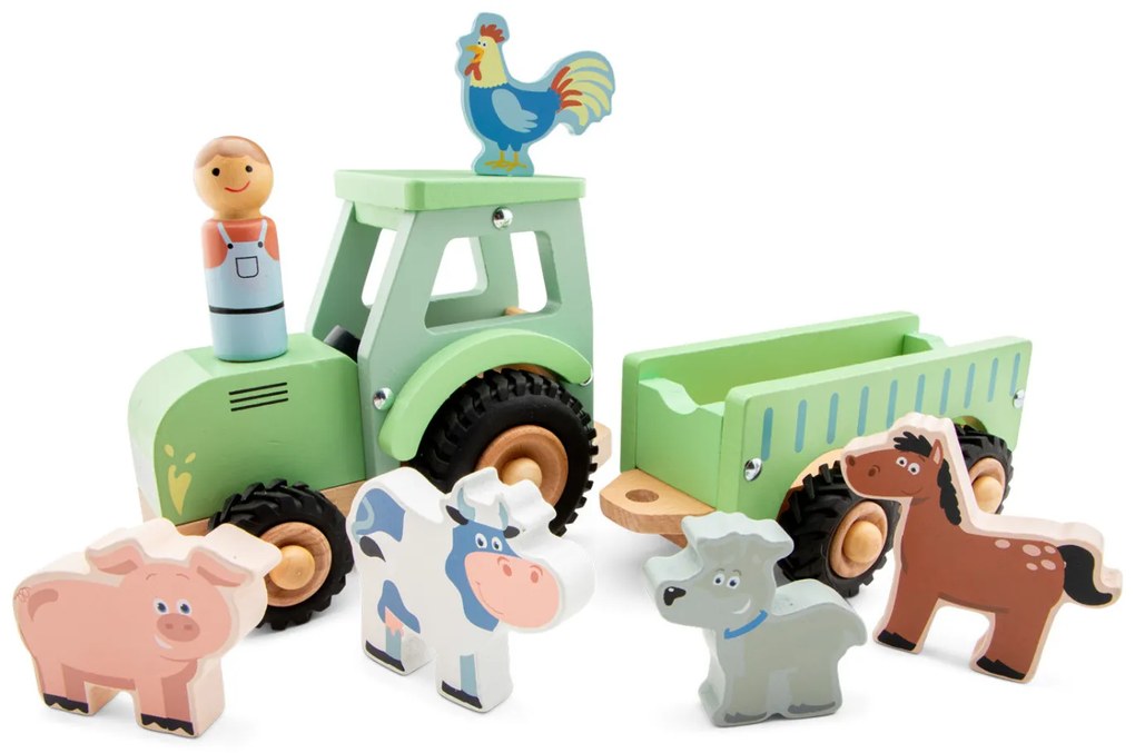 Trattore con rimorchio e animali