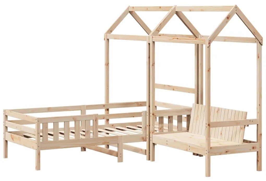 Set letto e panca con tetto 90x190 cm in legno massello di pino