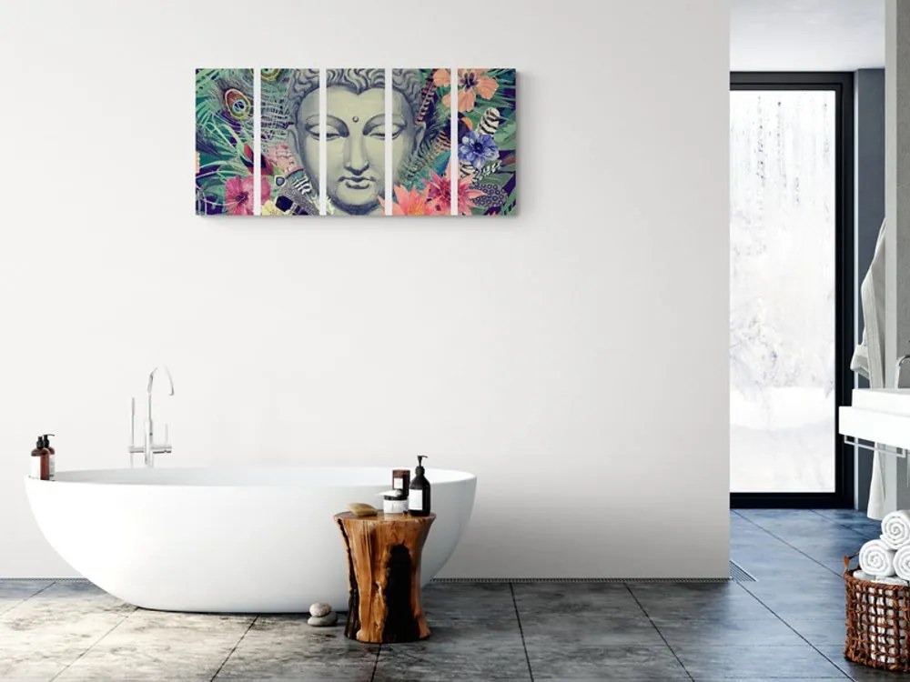 Quadri 5 pezzi – Buddha su sfondo esotico