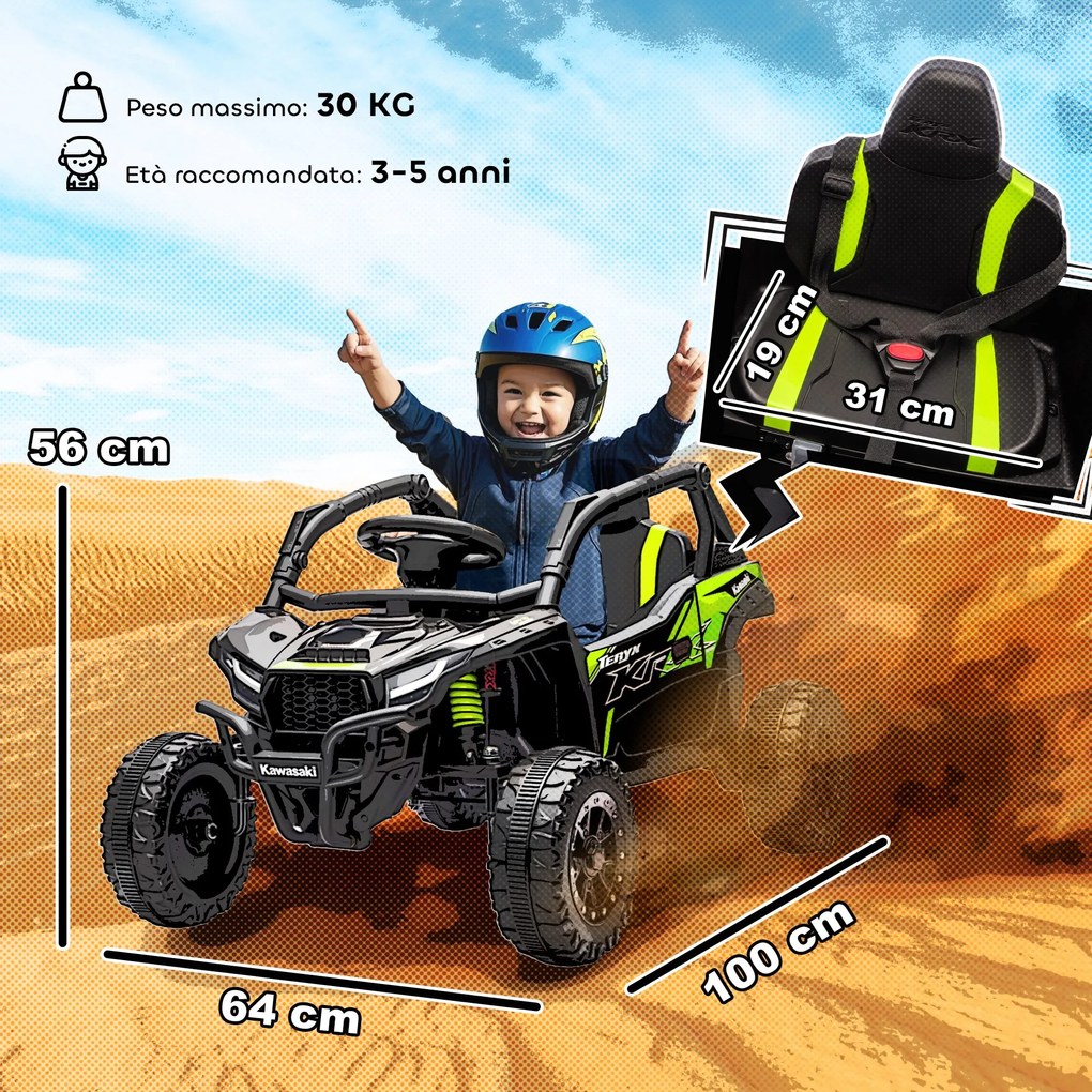 Macchina Elettrica per Bambini 3-5 Anni 12V con Licenza Kawasaki Doppio Motore Telecomando e Musica Nero...