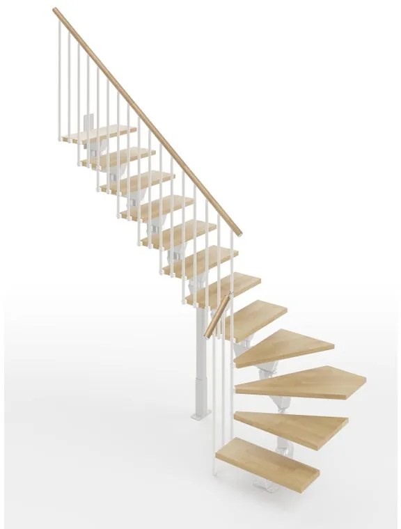 Scala a rampa ¼ di giro Vida IRIS, larghezza 60 cm, struttura in acciaio bianco, gradini in legno faggio, colore faggio
