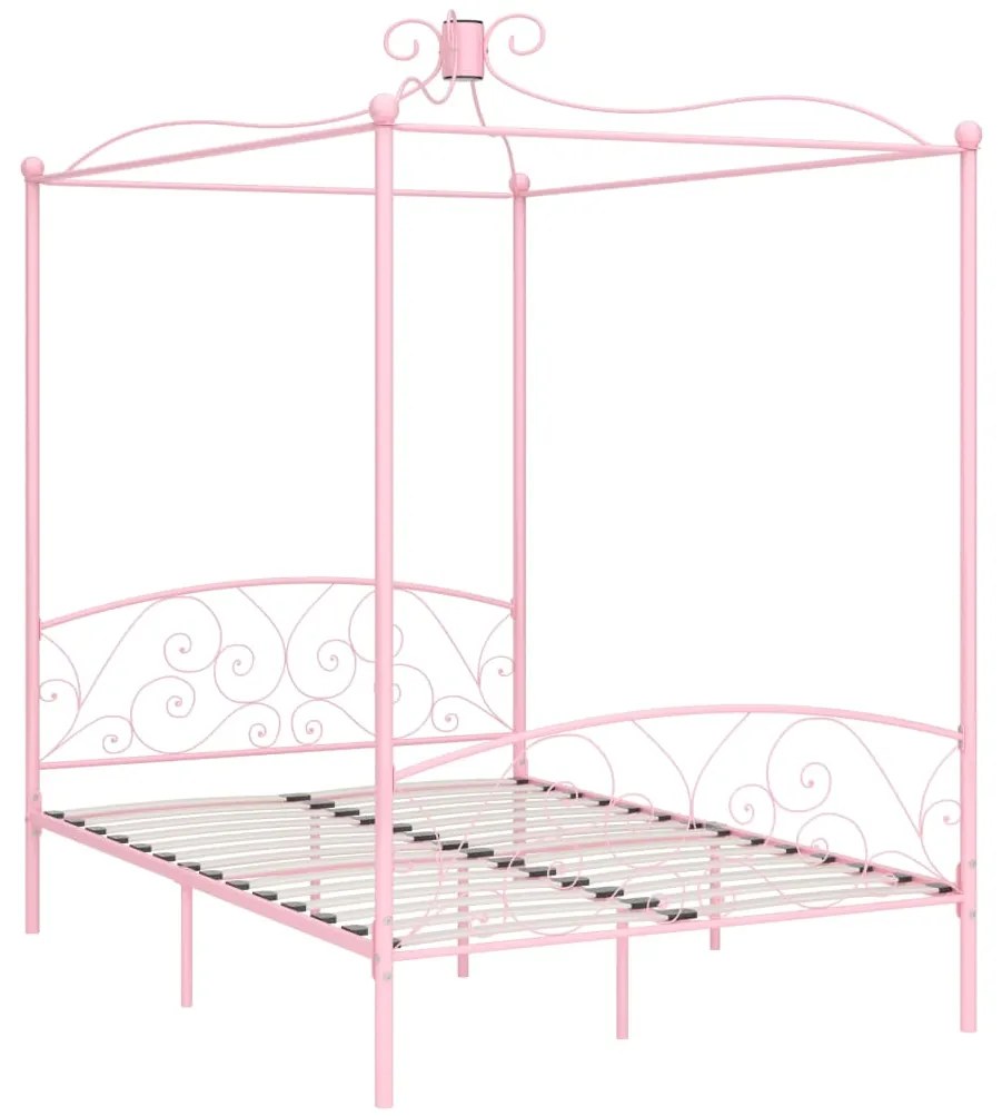 Letto a baldacchino rosa in metallo 140x200 cm