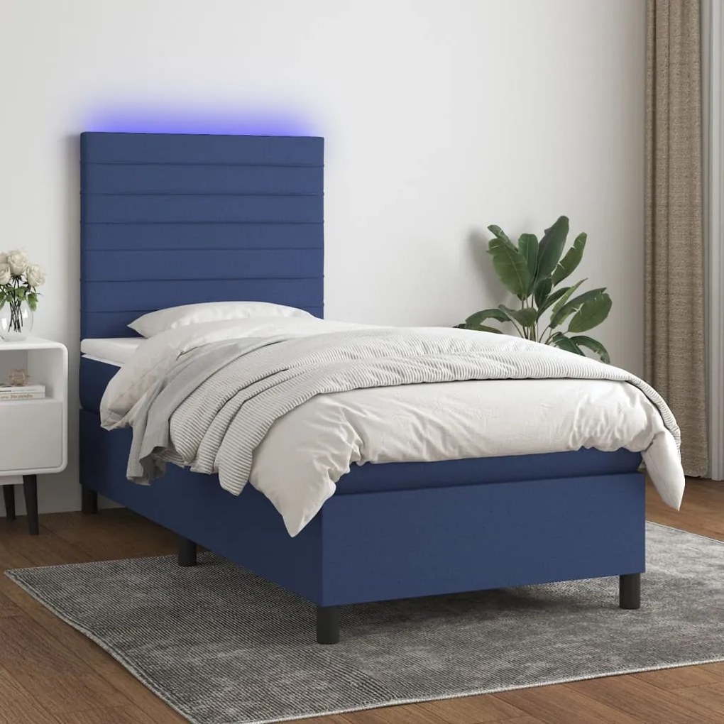 Letto A Molle Con Materasso E Led Blu 100x200cm İn Tessuto /