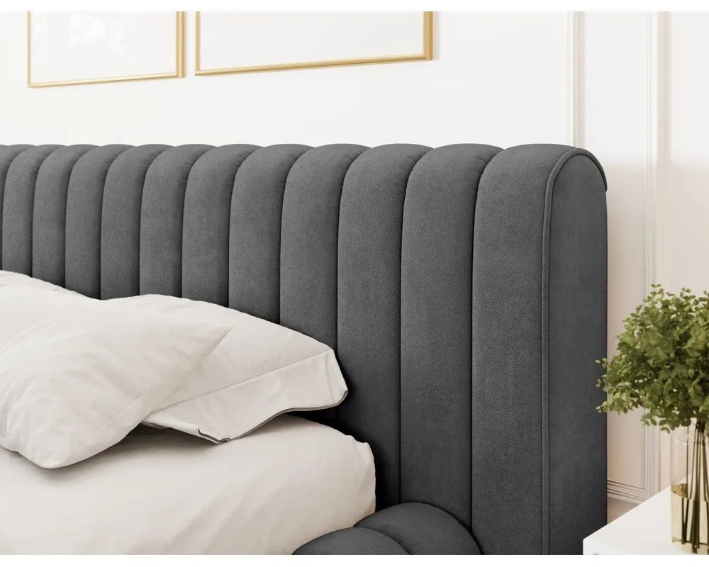 Letto matrimoniale imbottito grigio scuro con contenitore e rete inclusi 180x200 cm Carilla – ELTAP