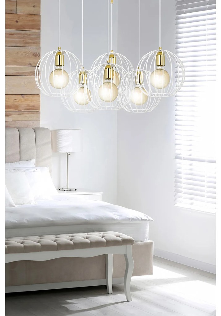 Lampadario Contemporaneo Omoikane Acciaio Bianco 6 Luci E27 Ip20