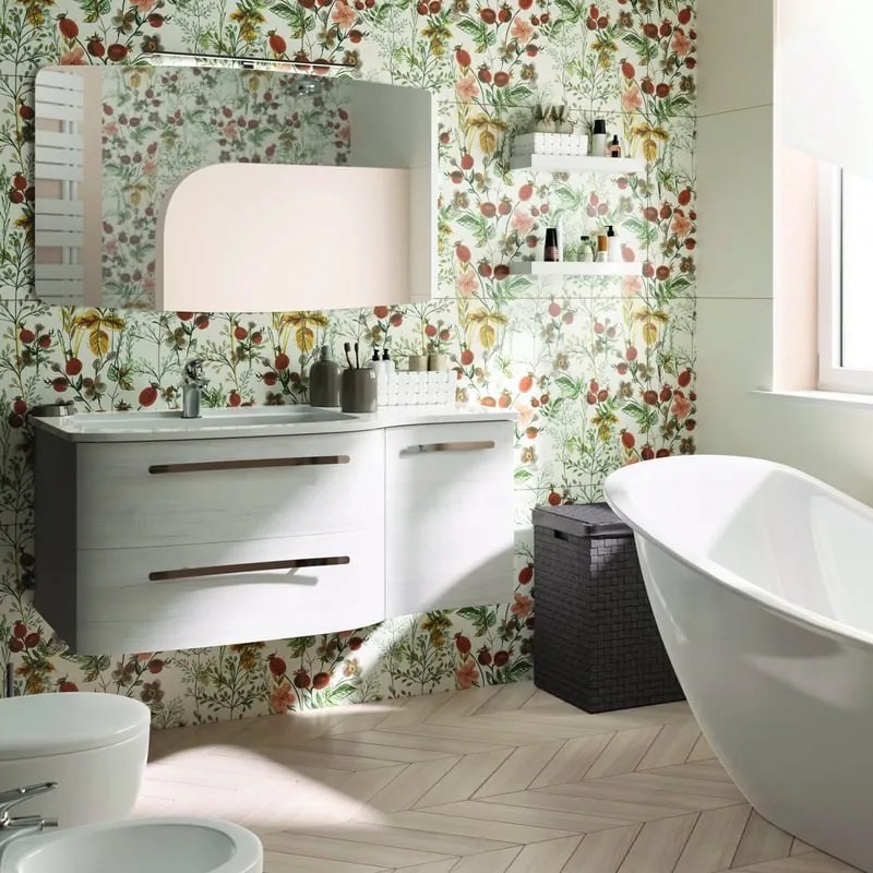 Mobile bagno con lavabo L 117 x H 48 x P 49.5 cm rovere bianco per vasca a sinistra Contea