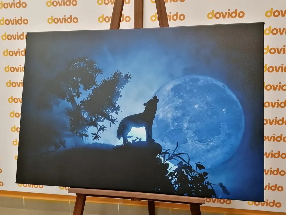 Quadro su tela – Lupo alla luna piena