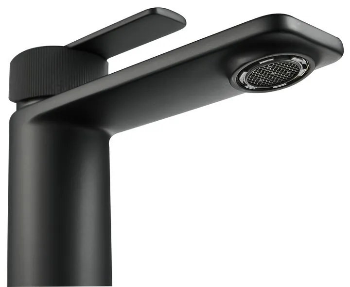 Rubinetto per lavabo a canna media getto laminare cristallino Neo nero verniciato opaco SENSEA H 15.55 cm