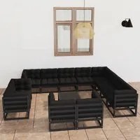 Set Divani da Giardino 13 pz con Cuscini Massello di Pino Nero cod mxl 39615