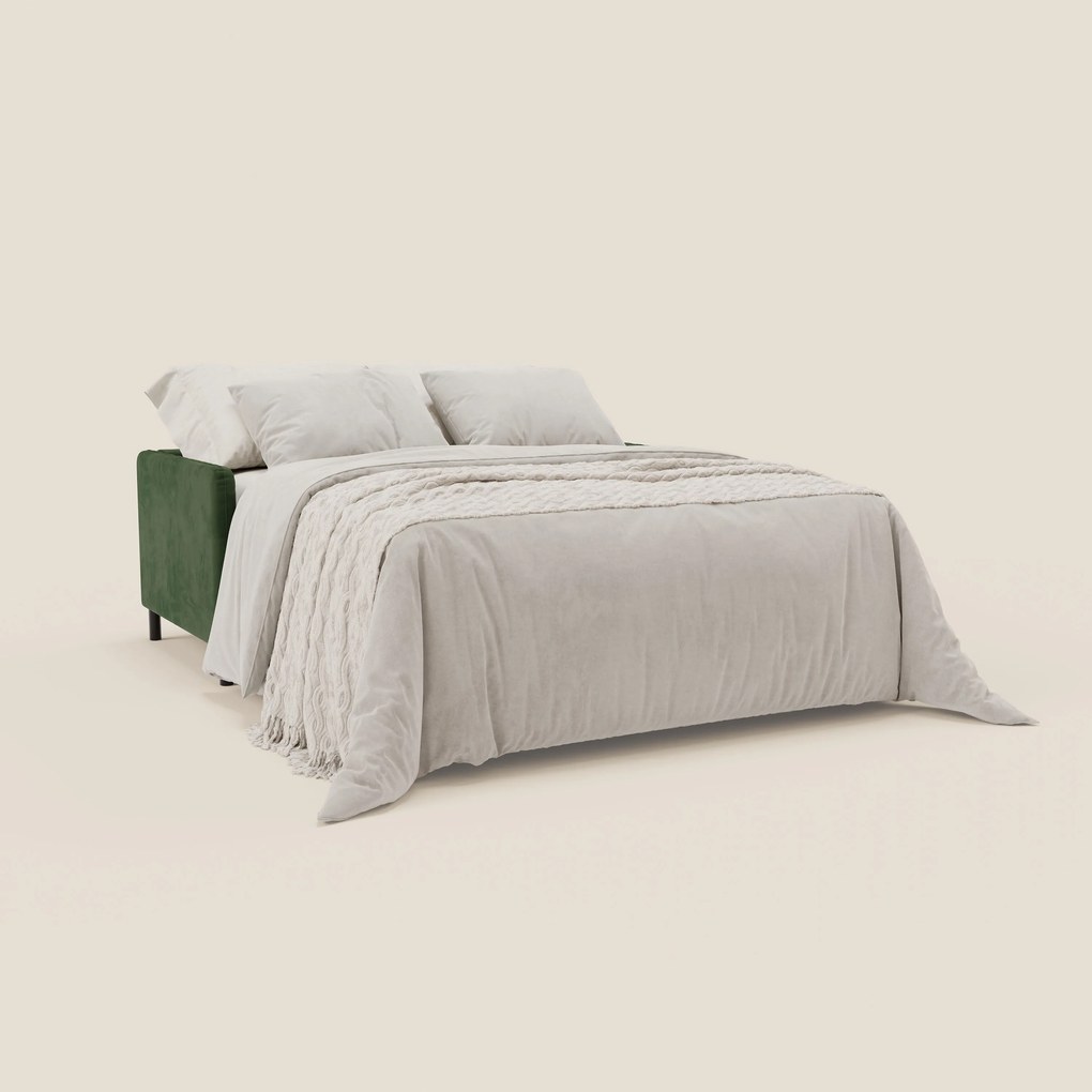 Narciso divano letto desing con materasso H18 cm bicolore con struttura in microfibra smacchiabile e imbottiture in elegante tessuto impermeabile T06 verde - verde