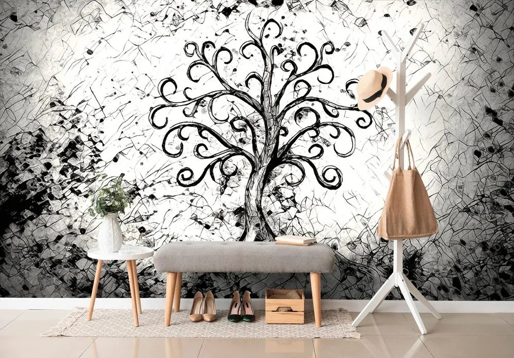 Carta da parati – Simbolo dell'albero della vita in bianco e nero