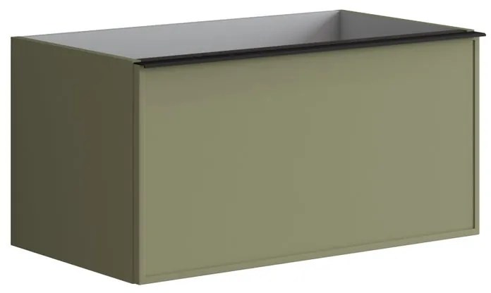 Mobile da bagno sotto lavabo Pixel frame frontale verde salvia e maniglia alluminio nero laccato opaco L 80 x H 40 x P 45.5 cm 2 cassetti, lavabo non incluso