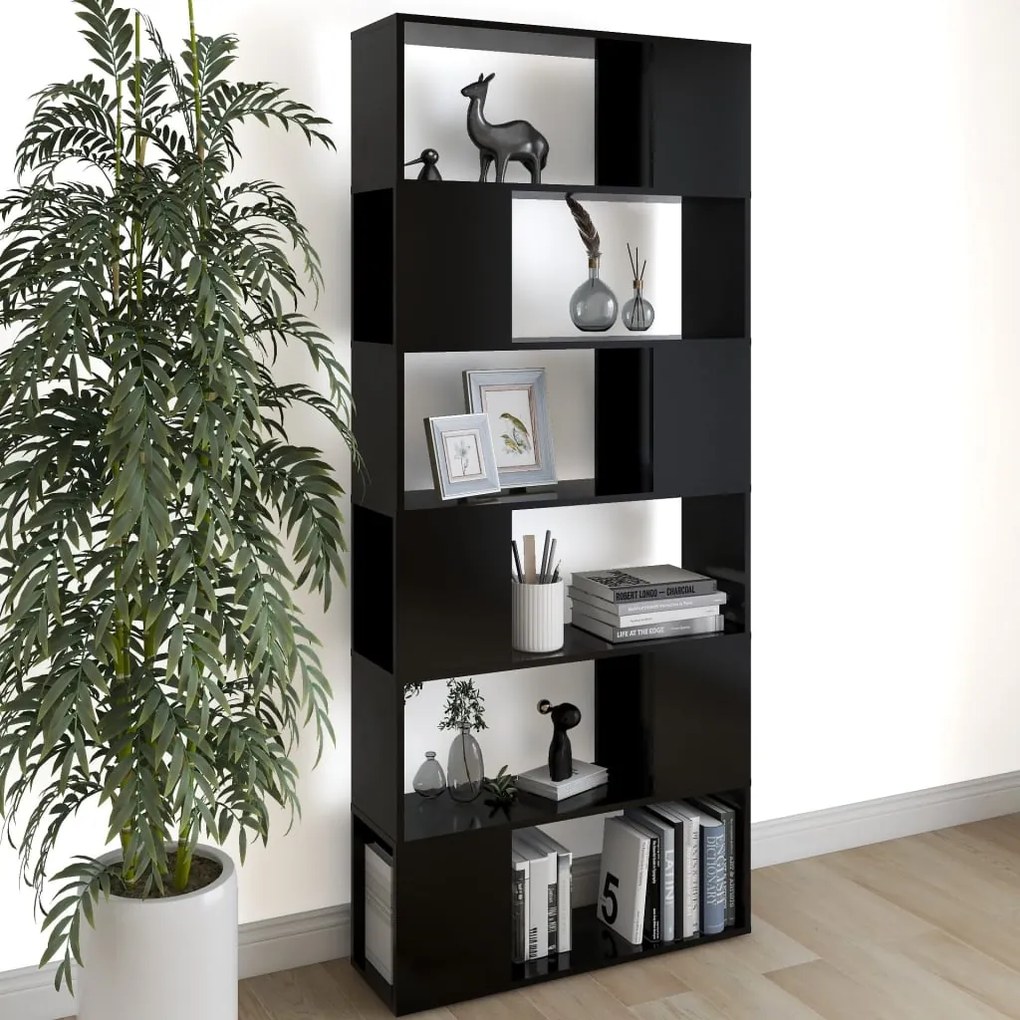 Libreria/divisorio nero 80x24x186 cm in truciolato