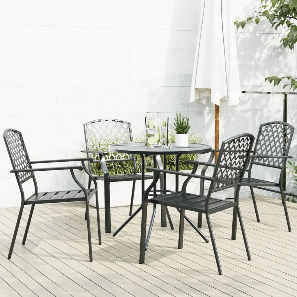 Set Sedie Giardino Impilabili 5pz Antracite Acciaio Verniciato /