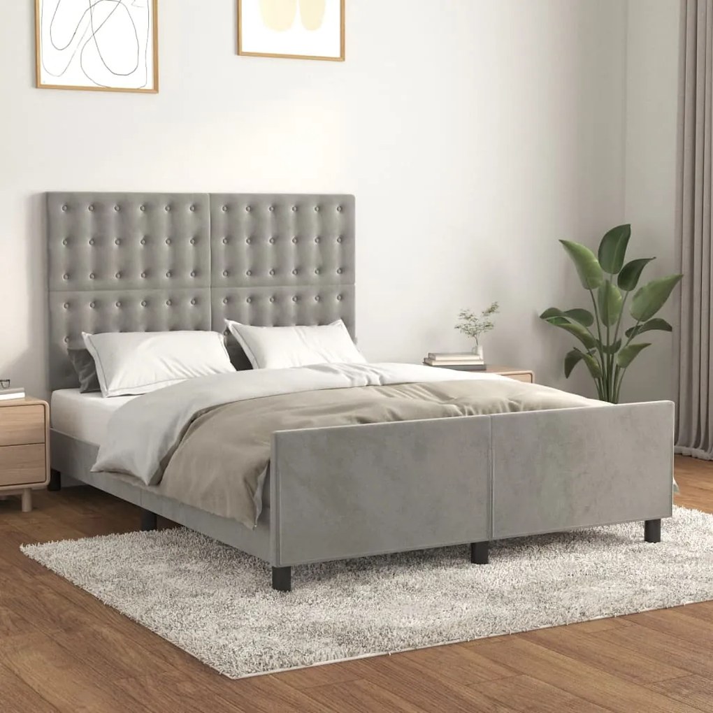 Giroletto Senza Materasso Grigio Chiaro 140x190 Cm Velluto /