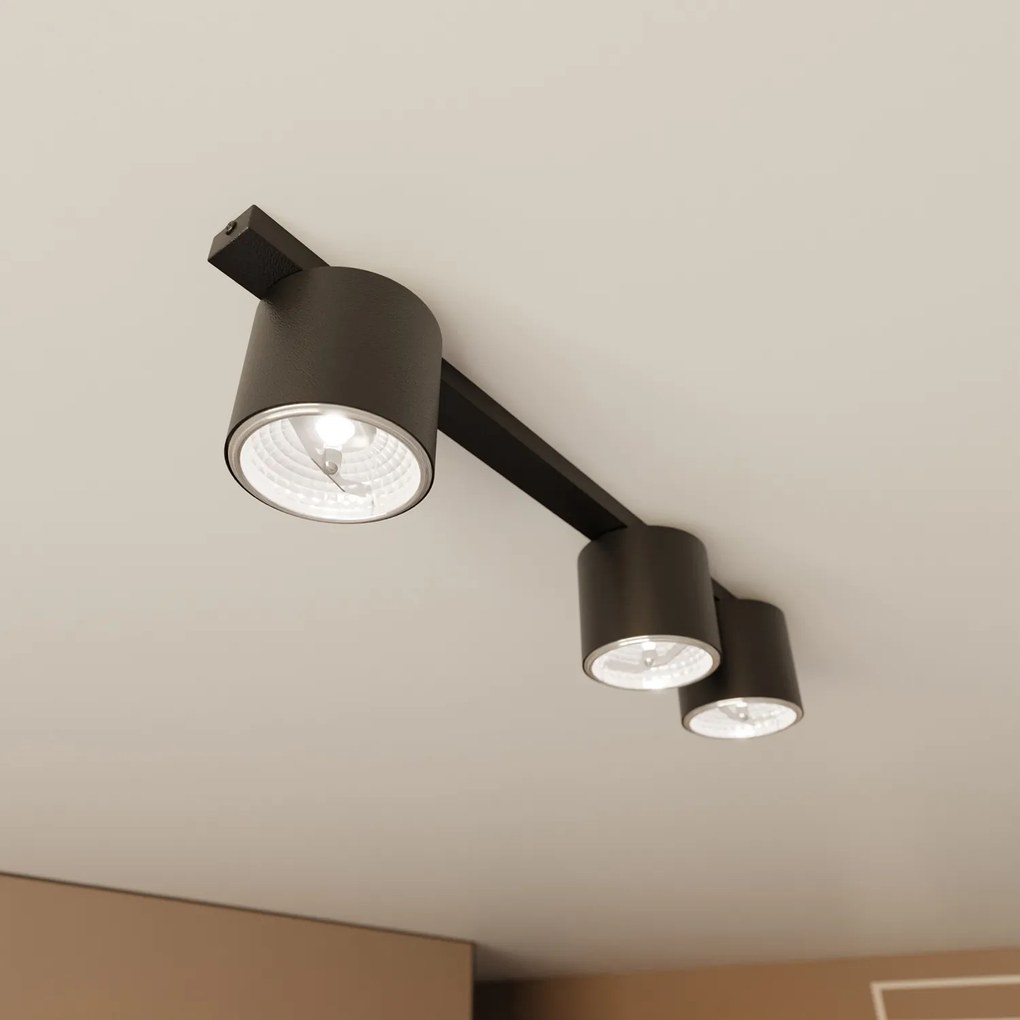Plafoniera Moderna 3 Luci Faretti Ptah In Acciaio Nero