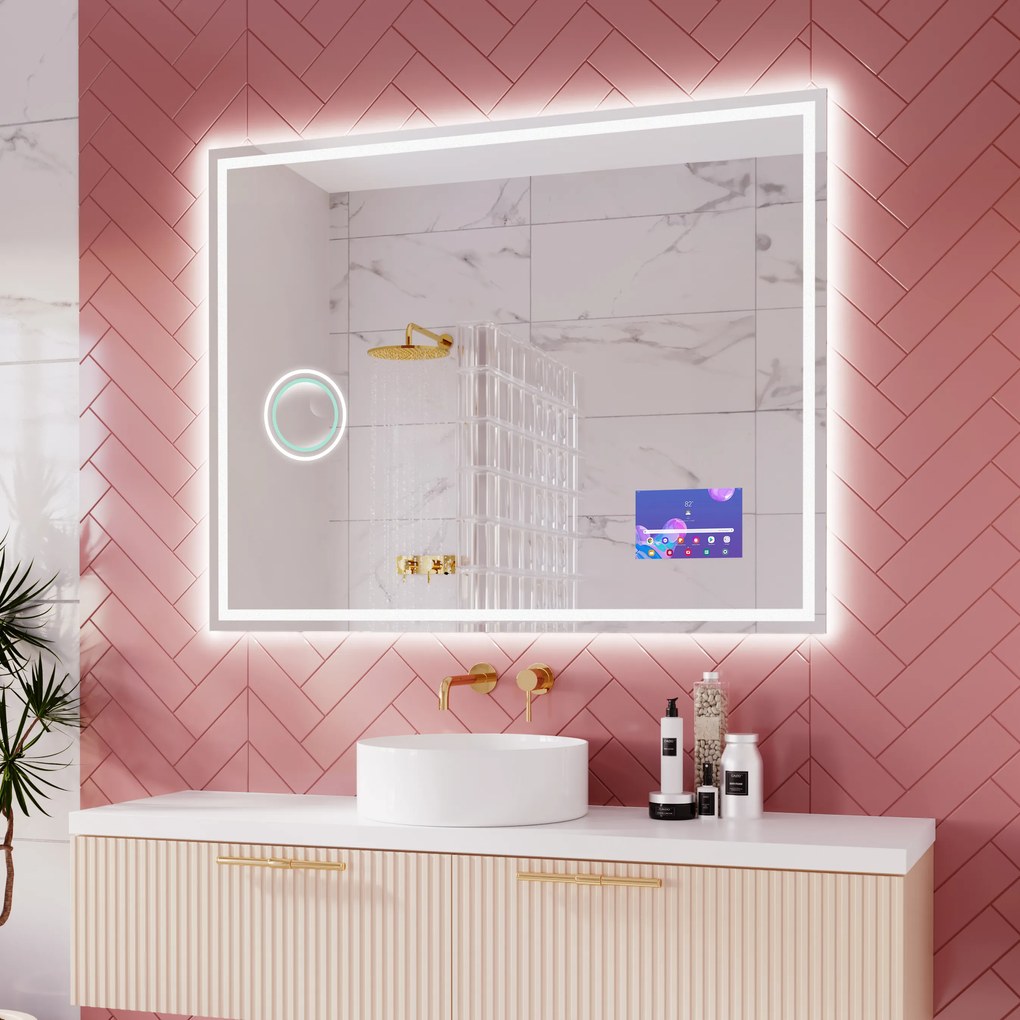 Specchio bagno retroilluminato LED L49 smart specchio per bagno con Stazione meteo Wi-Fi sinistra, Altoparlante Bluetooth