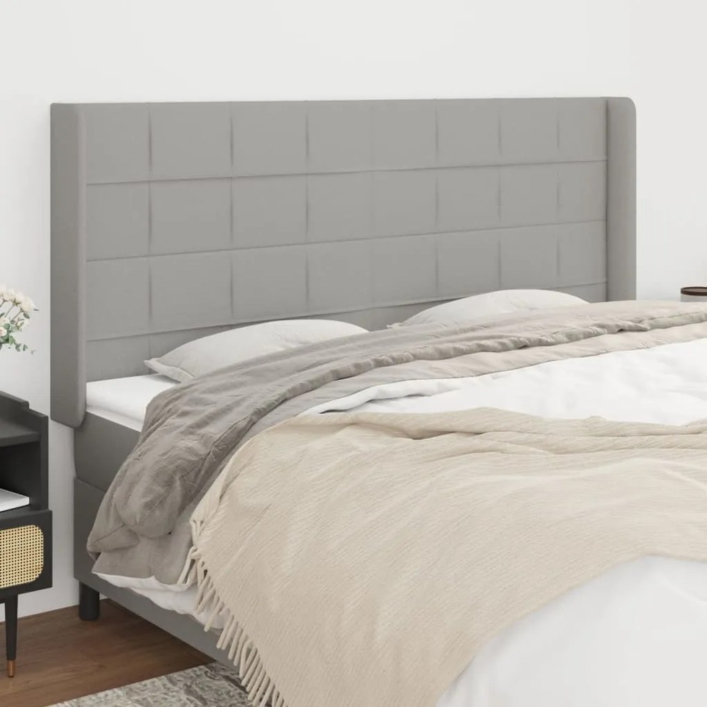Testiera Ad Orecchio Grigio Chiaro 163x16x118/128 Cm İn Tessuto /
