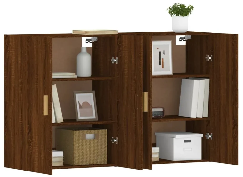 Armadietti a parete 2 pz rovere marrone in legno multistrato