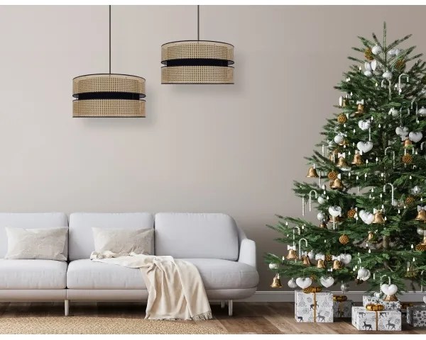 Duolla - Lampadario a sospensione con filo DUO 1xE27/15W/230V diametro 40 cm rattan/nero