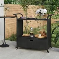 Carrello da Bar con Cassetto Nero 100x45x97 cm in Polyrattan cod mxl 64195