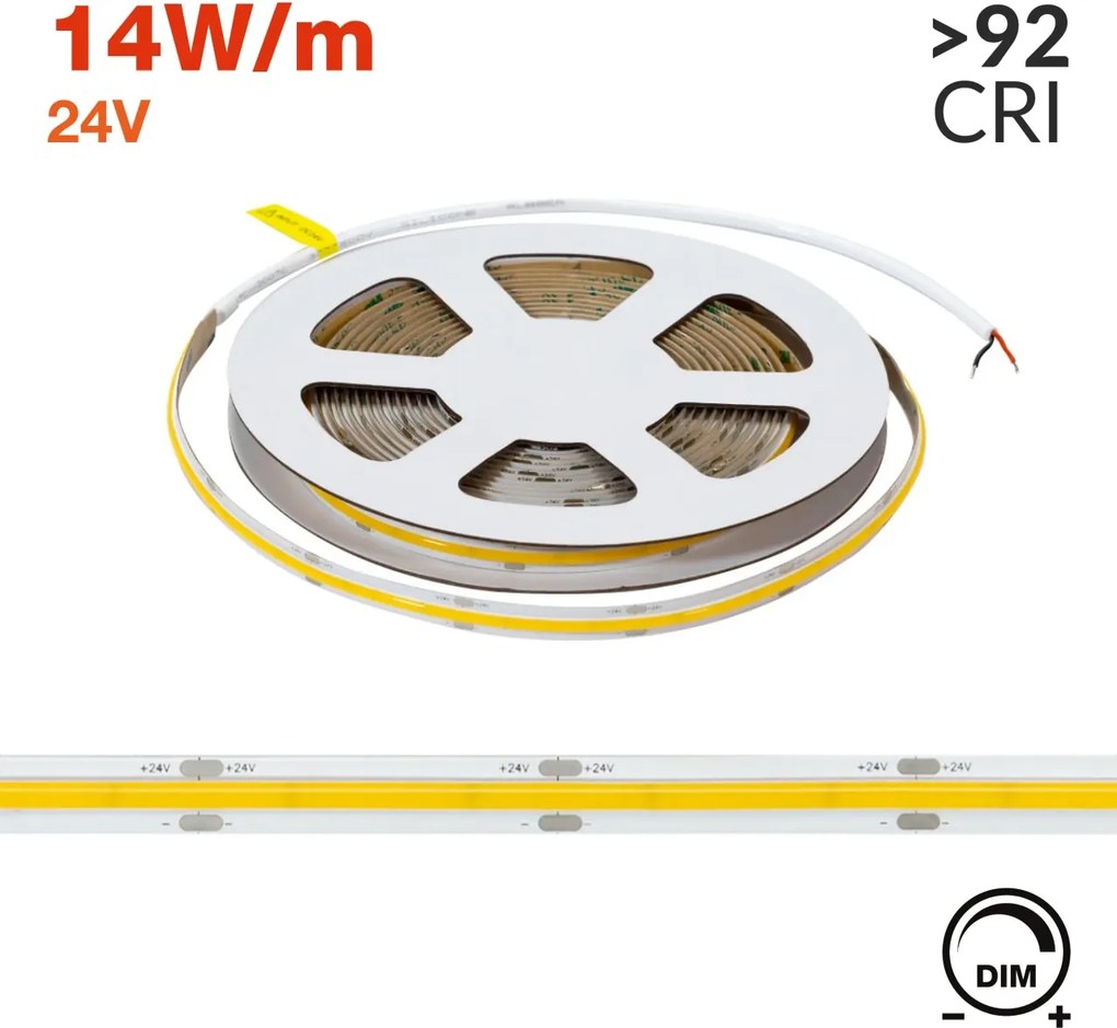 Striscia LED COB 24V 14W/m CRI>92 Professionale IP20 - 5 metri