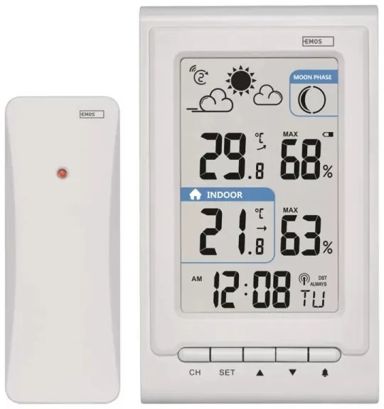 Stazione meteo wireless con sveglia 2xAAA bianco