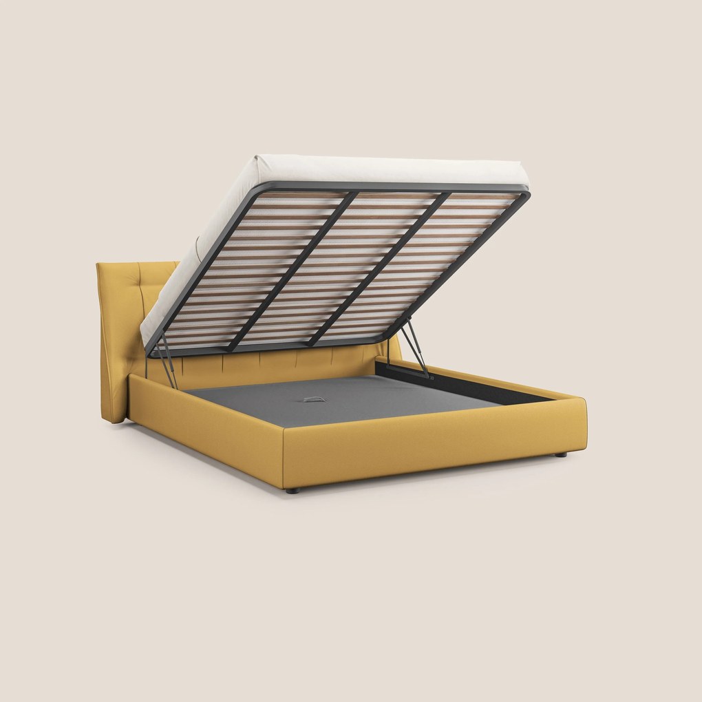Clizia letto imbottito di design con vano contenitore in ecopelle impermeabile T04 giallo