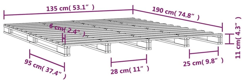 Letto a Pallet Bianco 135x190 cm Double Legno Massello di Pino