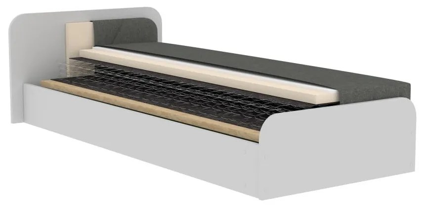 Letto singolo imbottito/in truciolato giallo ocra/grigio scuro con contenitore e materasso inclusi 80x190 cm Parys – ELTAP