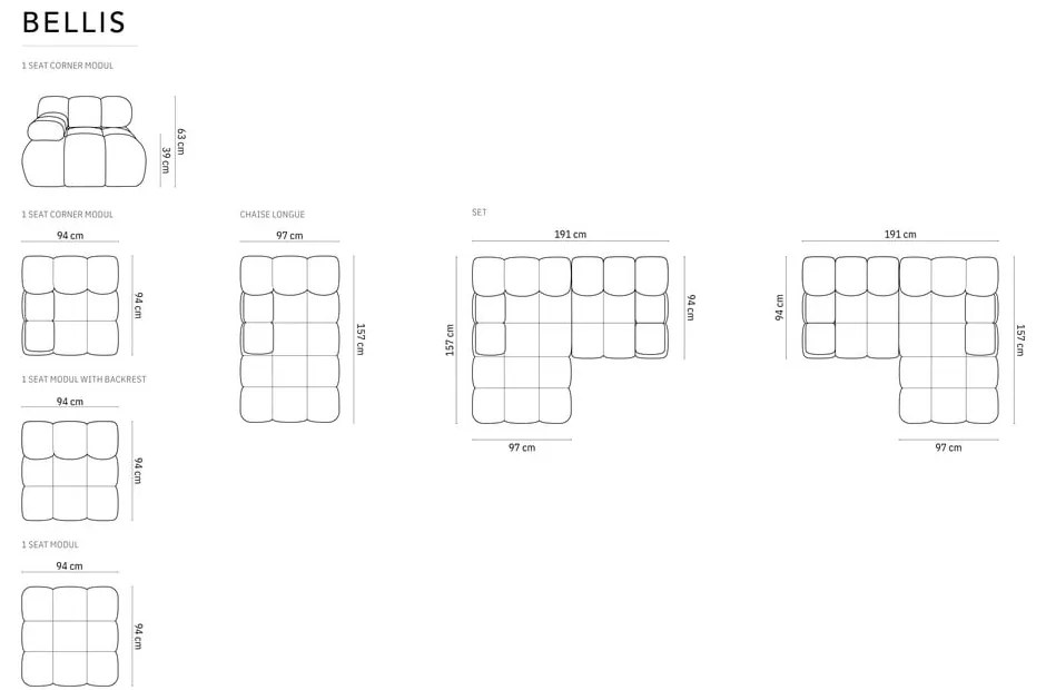 Divano angolare in velluto nero (angolo sinistro) Bellis - Micadoni Home