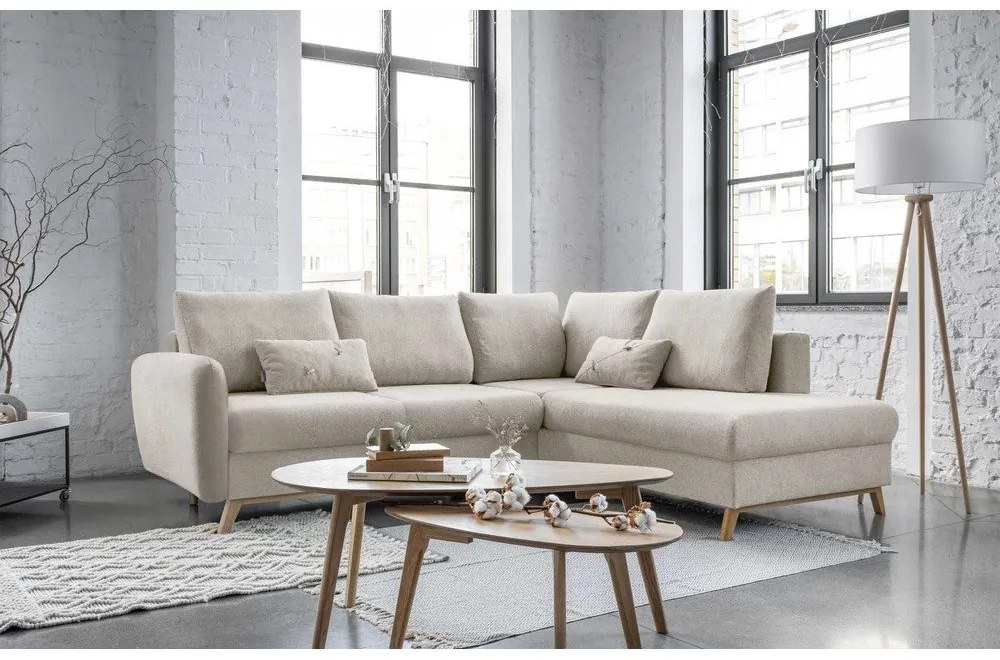 Divano letto angolare beige L, angolo destro Scandic Lagom - Miuform