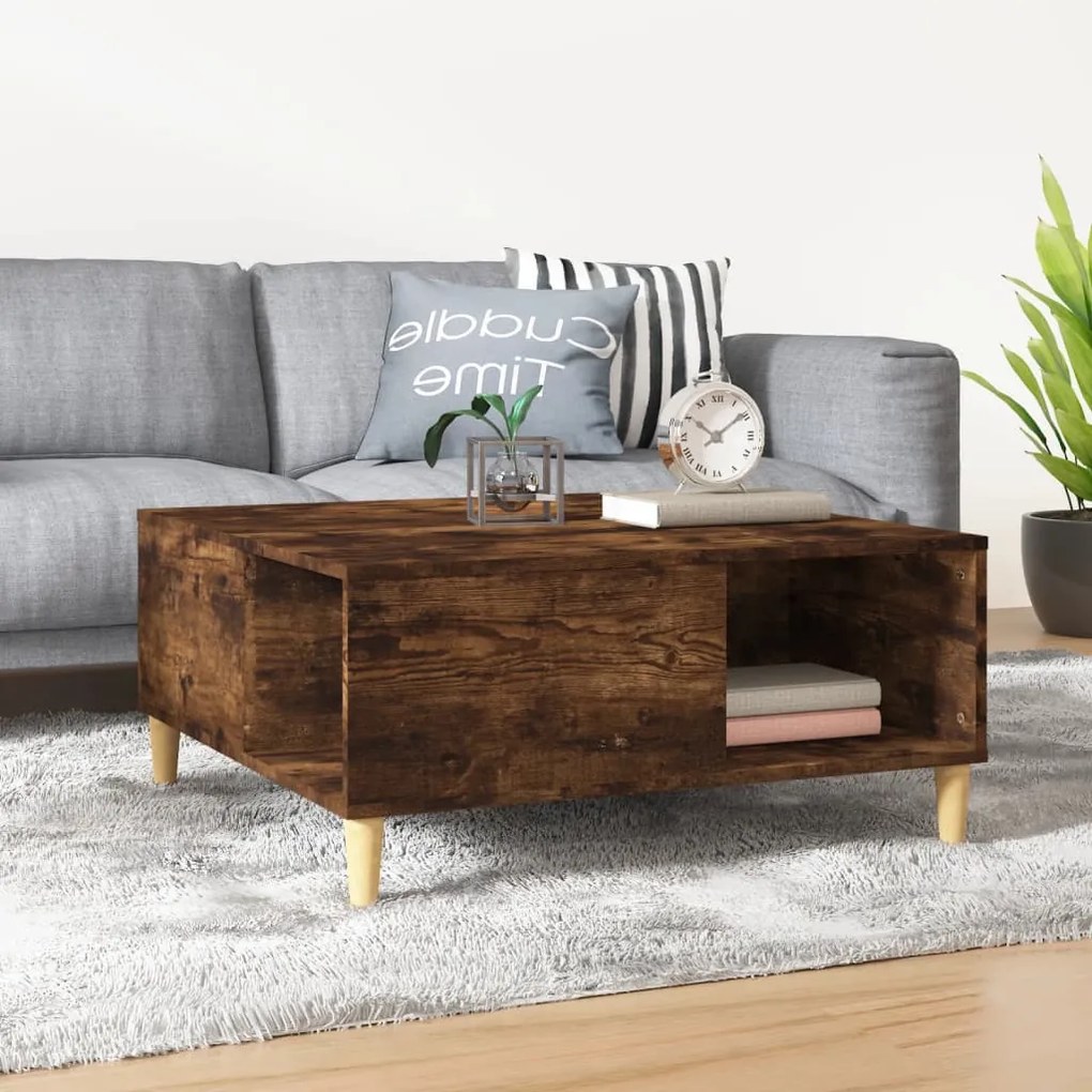 Tavolino Da Salotto Rovere Fumo 80x80x36,5 Cm Legno Multistrato /