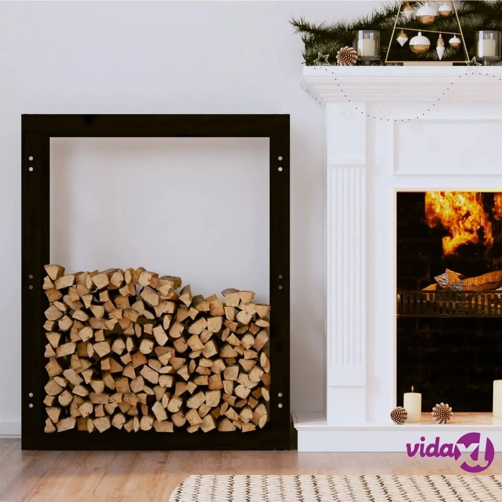 vidaXL Portalegna Nero 80x25x100 cm in Legno Massello di Pino