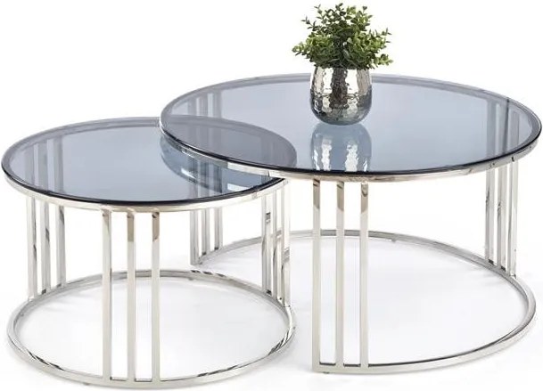 Set di 2 Tavolini da caffè Mercury in vetro fumé/argento