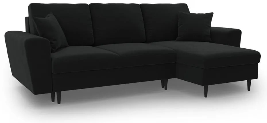 Divano angolare nero allungabile e con contenitore con rivestimento in velluto Kyoto – Cosmopolitan Design