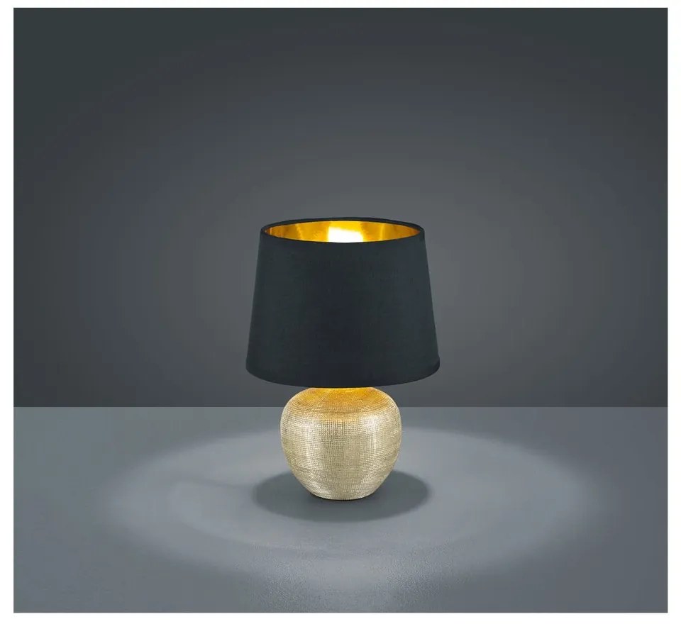 Lampada da tavolo in ceramica nera e tessuto, altezza 26 cm Luxor - Trio