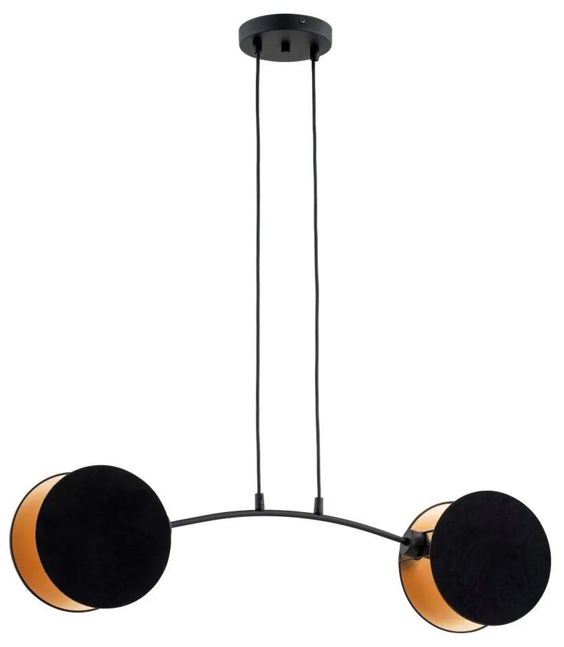 Lampadario a Sospensione MOTIF 2 In Acciaio e Tessuto 2xE27 Colore del corpo Nero e Oro
