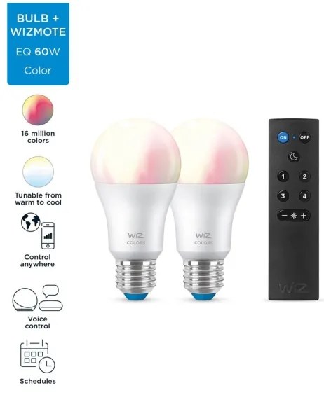 SET 2x Lampadina LED RGBW dimmerabile A60 E27/8,5W/230V 2200-6500K Wi-Fi+RC - WiZ